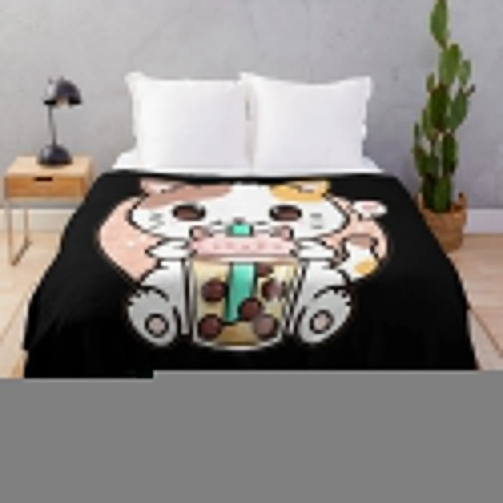 Cat Boba Tea Bubble Tea Anime Kawaii Japanese Girls Teenager Throw Coperta Large Luxury Throw Coperte Turistiche