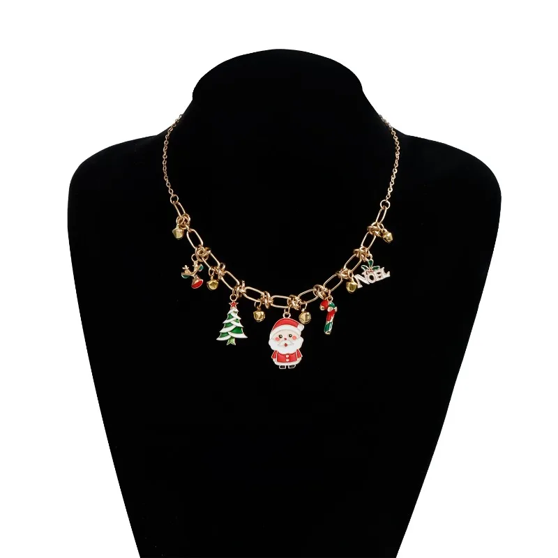 New Year Christmas Tree Pendant Necklace for Women Cute Snowflake Santa Claus Bell Clavicle Choker Party Jewelry Gifts