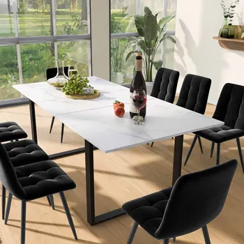 Tavolo da pranzo telescopico 140/180x80x75 cm con gambe in ferro e metallo, piedini regolabili, piano moderno in MDF e binari espandibili per la casa 1