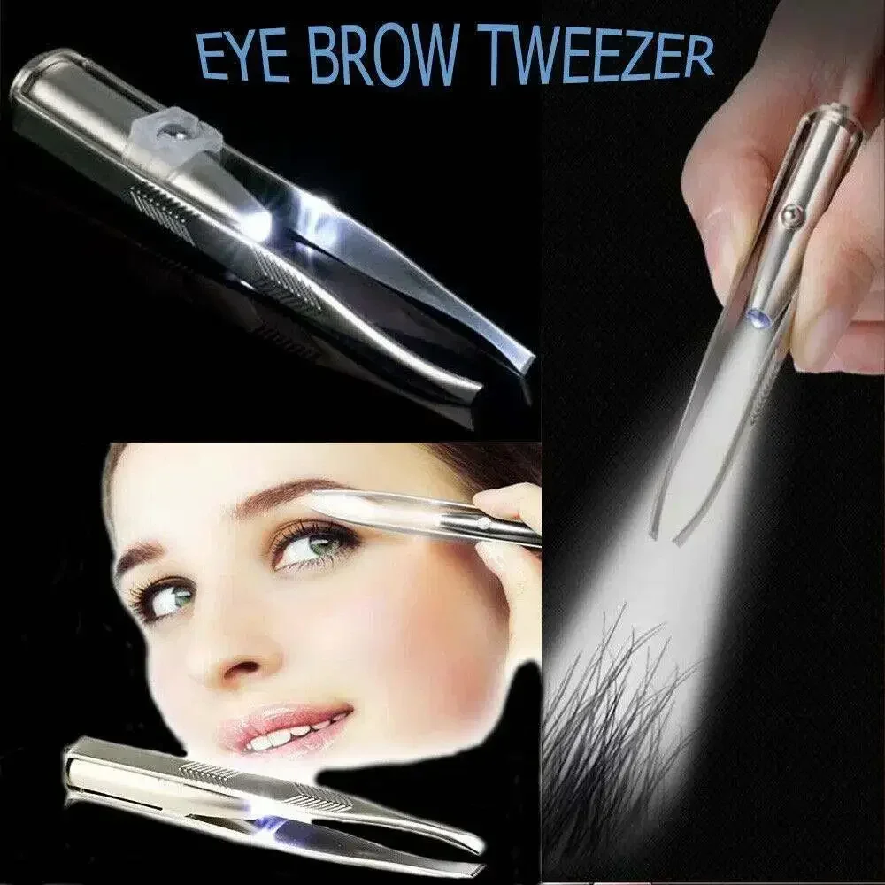Led Eyebrow Tweezers 1/3Pcs Led Eyebrow Tweezers Stainless Steel Face Eyebrow Design Eyelashes Remover Tools Light Eyelash Tweezers Beauty Makeup