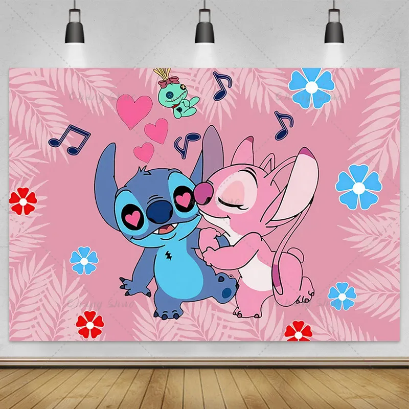 Birthday Backdrop Party Backdrop Curtain Party Decoration Party Supplies Cartoon Lilo & Stitch Them Backdrop Banner Baby Shower Children's Birthday Party Decoration Photography Background Photo Studio