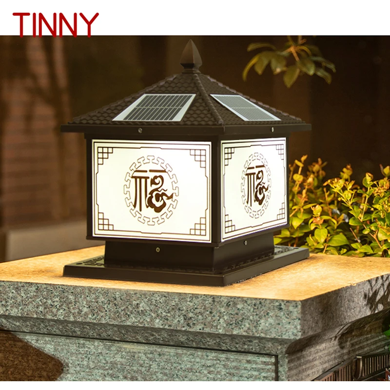 TINNY Outdoor Solar Post Lamps Vintage Chinese Pillar Lights LED Waterproof IP65 for Home Villa Courtyard Garden