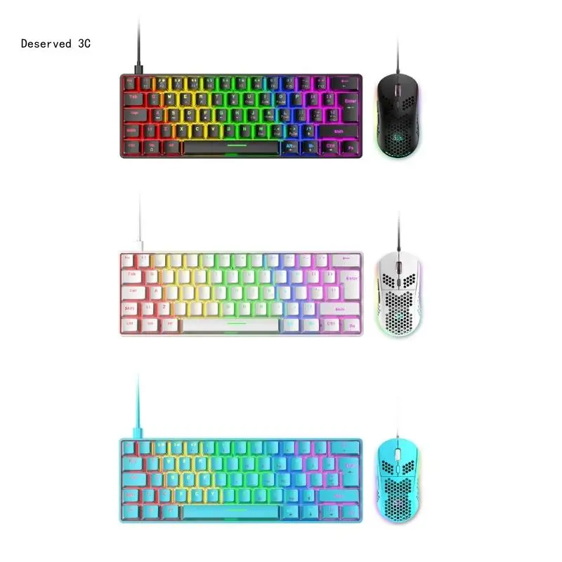 키보드 및 마우스 세트 기계식 키보드 세트 62키 RGB 6400DPI 마우스(패드 포함)