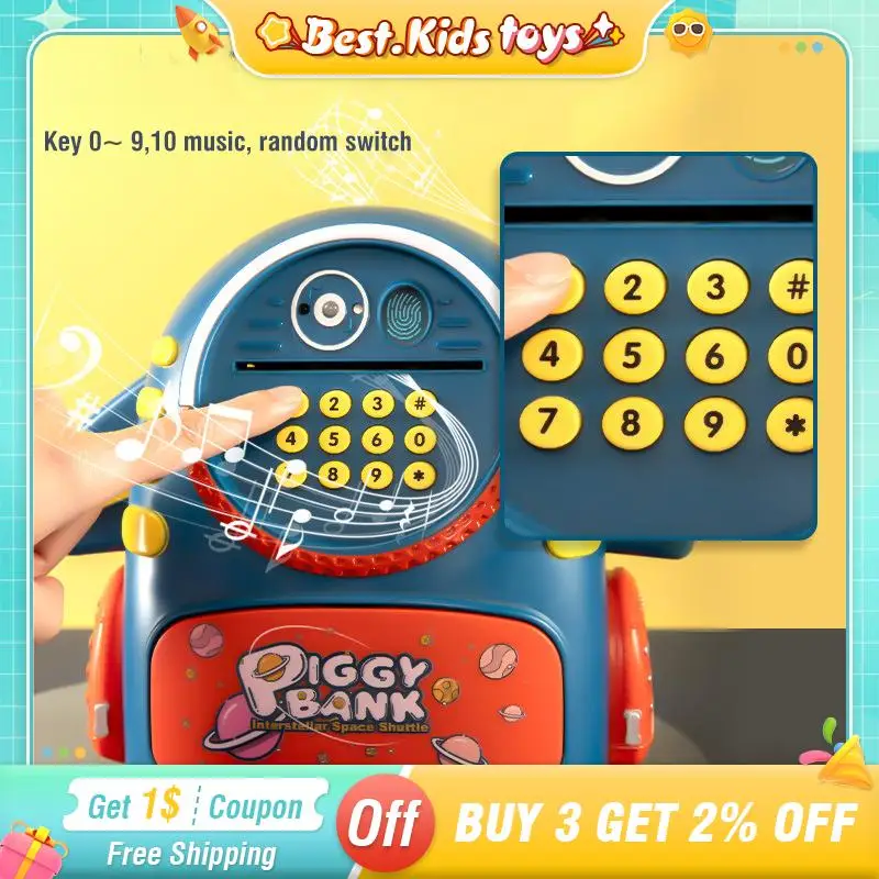 어린이 장난감 돼지 저금통 배낭 절약 돈 시뮬레이션 지문 비밀번호 자동 동전 대용량 안전 보관함 선물