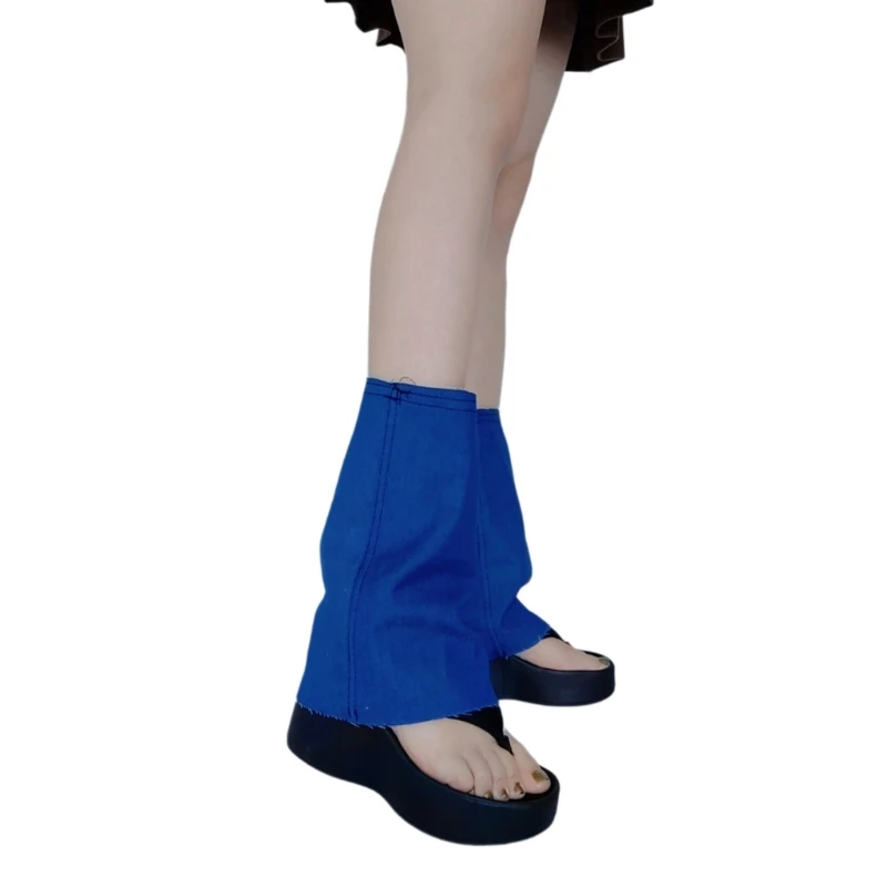 패션 빈티지 데님 블루 레그 커버 슬리브 여성용 악세사리 에지 레그 워머 부츠 커프스 플레어 와이드 레그 롱 양말