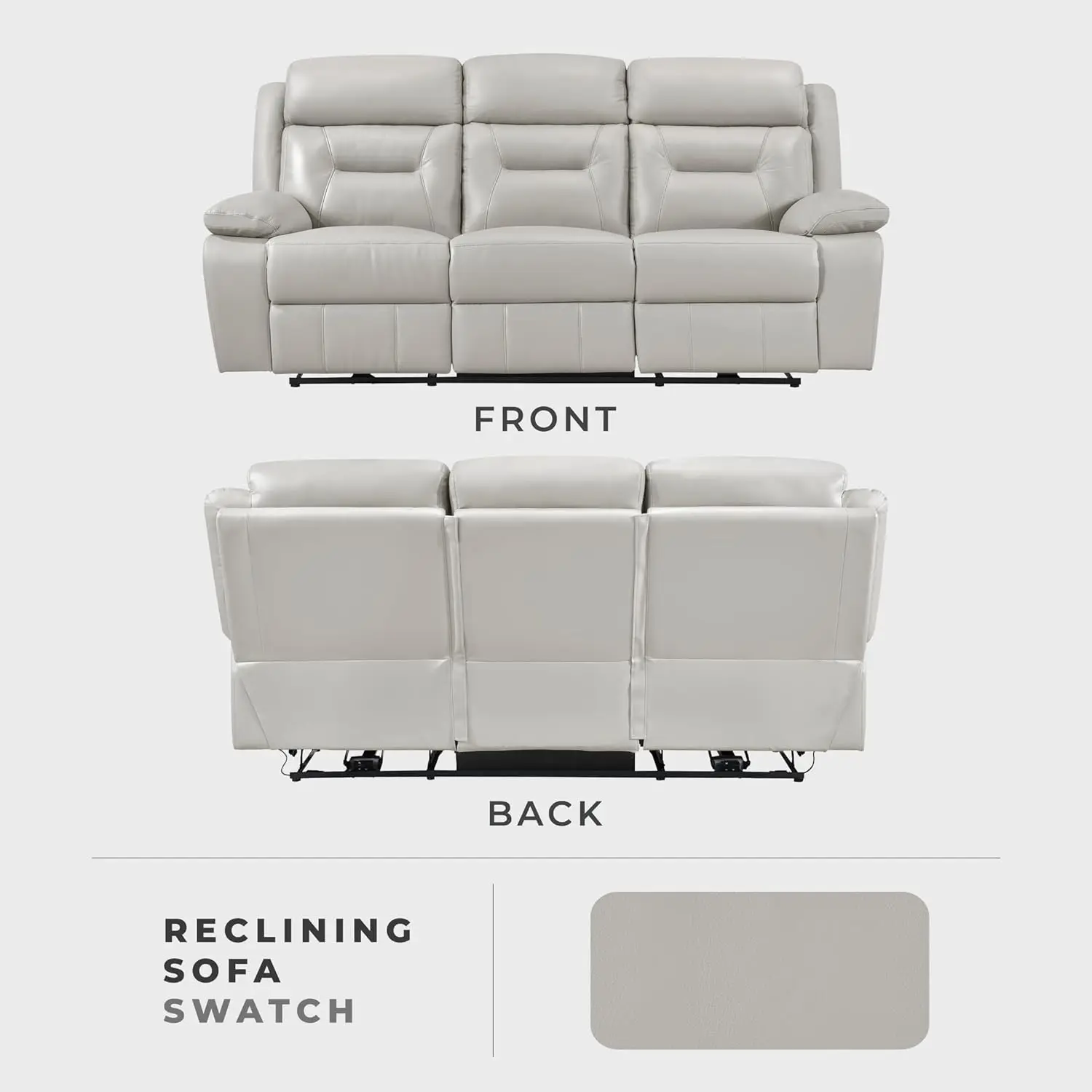 Power Double Recliner Sofa, Top Grain Leather Match Reclining Sofa with Pillow Top Armrests, Home Theater Seating, Wall Hugger