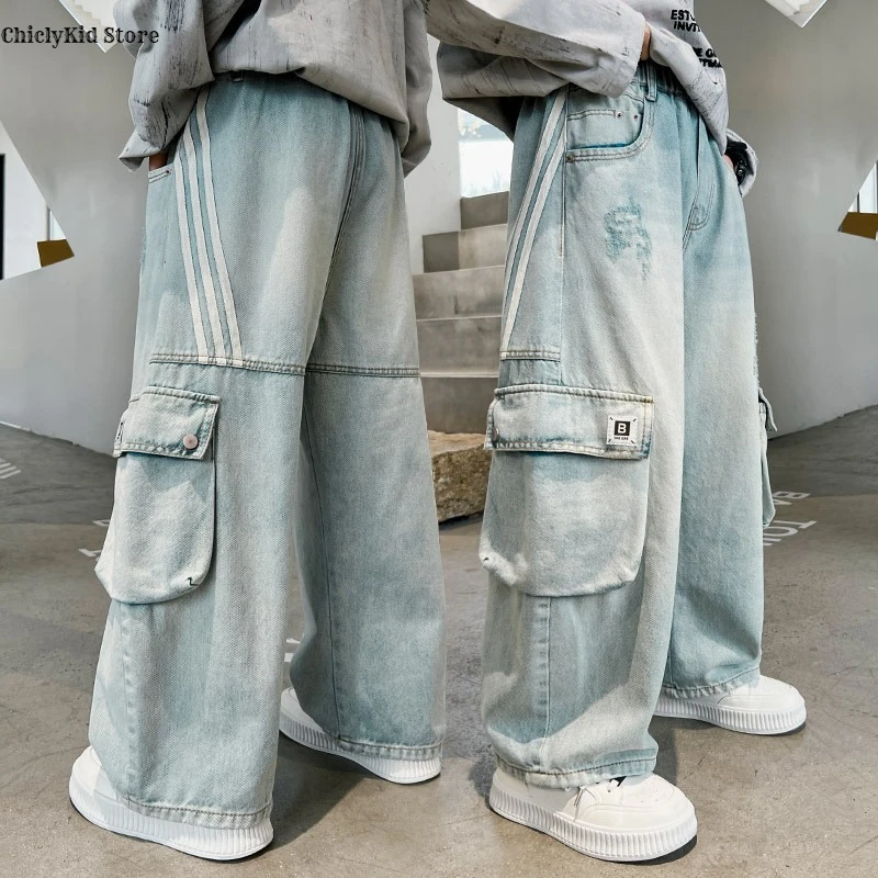 Boys Hip Hop Gradient Jeans Spring Autumn Kids Girls Fashion Loose Casual Denim Pants Children Elastic Waist Pockets Trousers 5