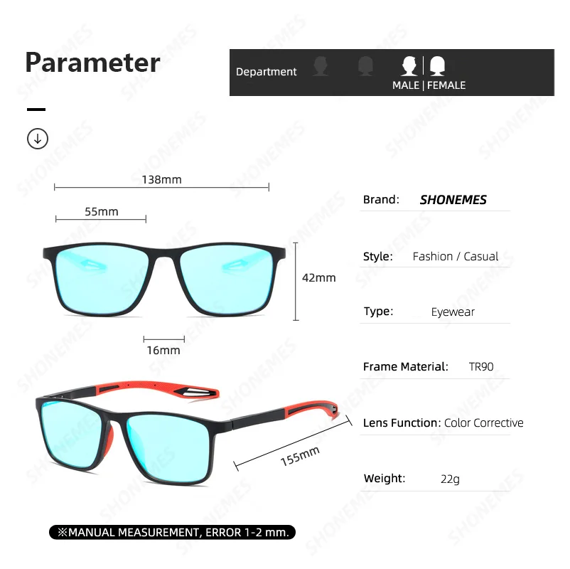 SHONEMES Colorblindness TR90 Glasses Men Women Color Weakness Corrective Eyeglasses Red Green Blindness Glasses for Daltonism images - 6