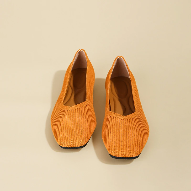 Women's Flat Casual Fashion Pattern Breathable Knitted Non slip Rubber Sole Square Head Comfortable Shoes Solid Color Leisure