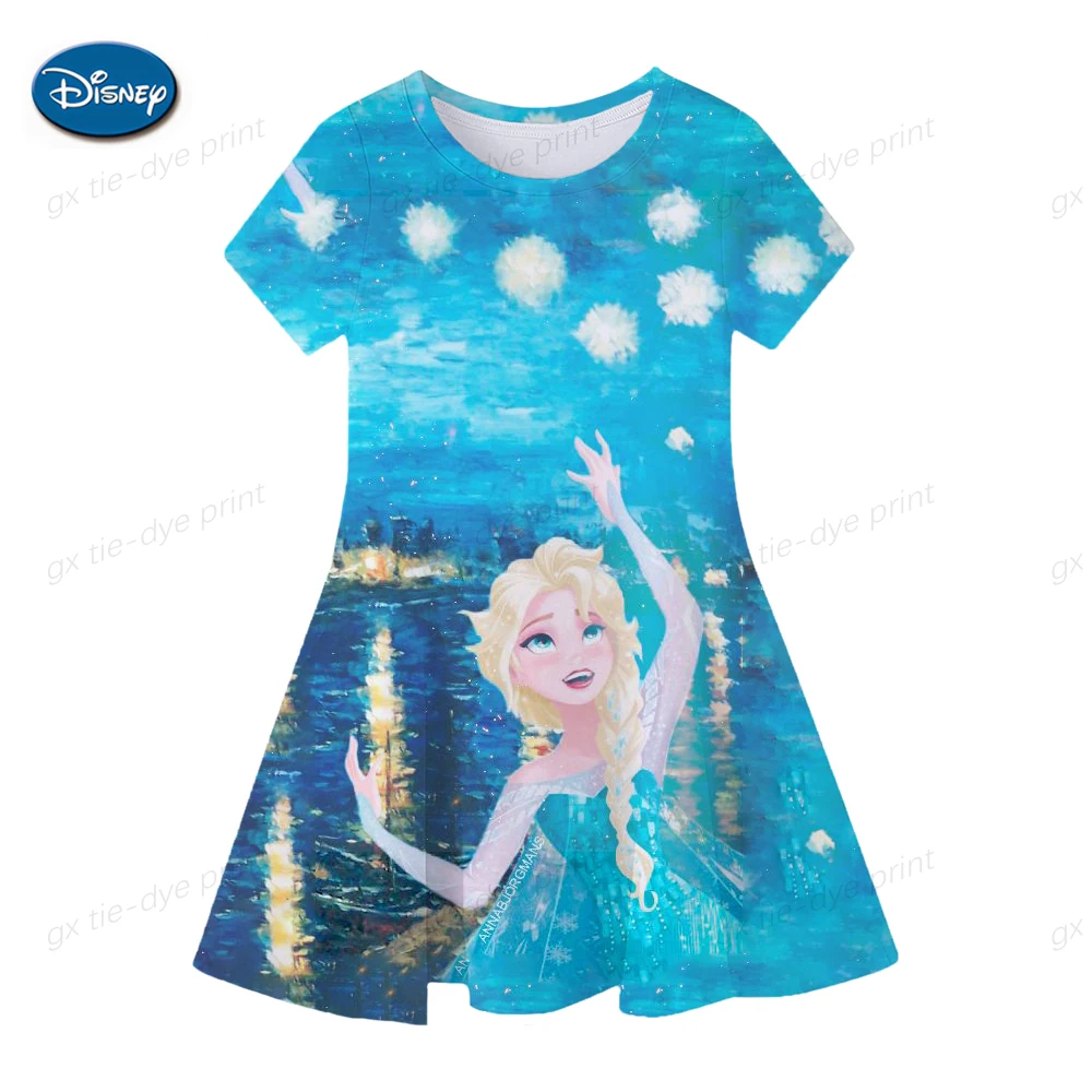 

Платье принцессы Эльзы для девочек, летнее мультяшное платье принцессы мультфильма «Холодное сердце», платья с коротким рукавом, одежда