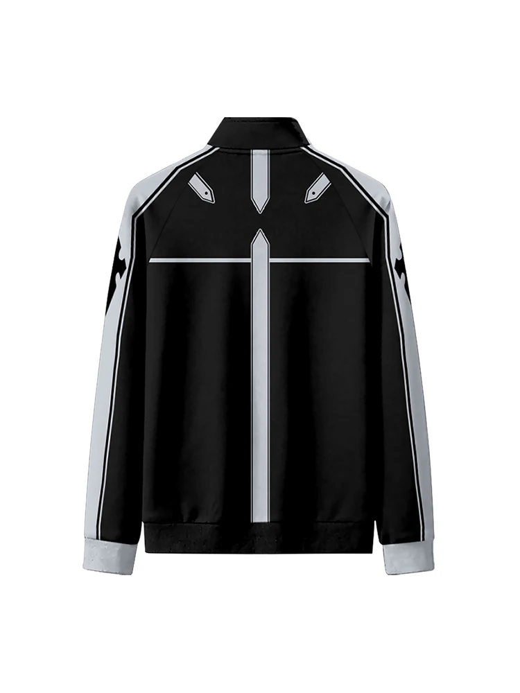 Anime SAO Sword Art Online Kirigaya Kazuto Kirito Cosplay Zipper Jacket Harajuku Cardigan Stand Collar Baseball Jacket 4
