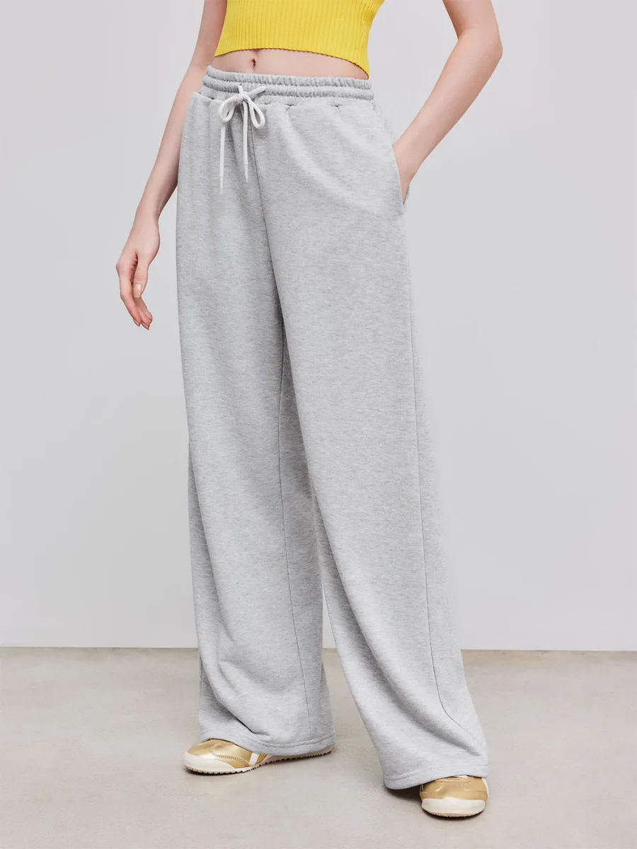 Bornladies New Autumn Women's Comfortable Grey Pants Drawstring Wide Leg Sweatpants Loose Fit Daily Casual Long Trousers