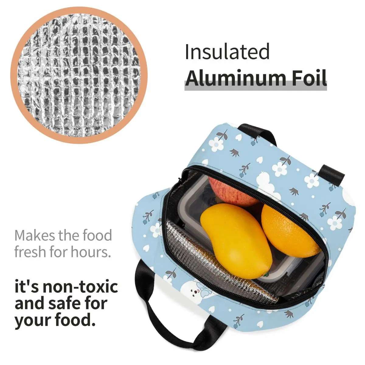 Lunch Bag for Men Women Bichon Frise In Winter Snowy Garden Insulated Cooler Bag Waterproof Work Polyester Lunch Box Bento Pouch