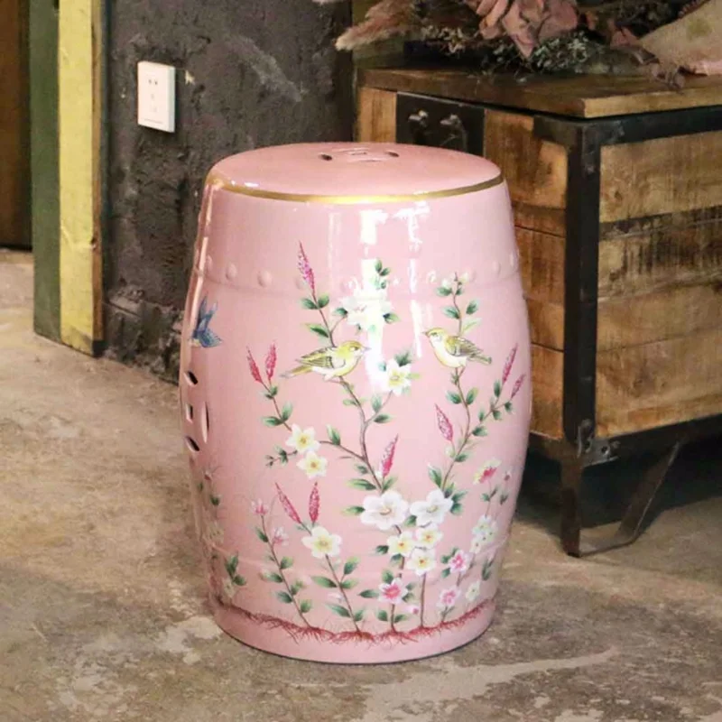 

Flower and Bird Design Ceramic Stool Bedroom Furniture Seat Stool for Decoration Chinese Style Pouf Ottoman