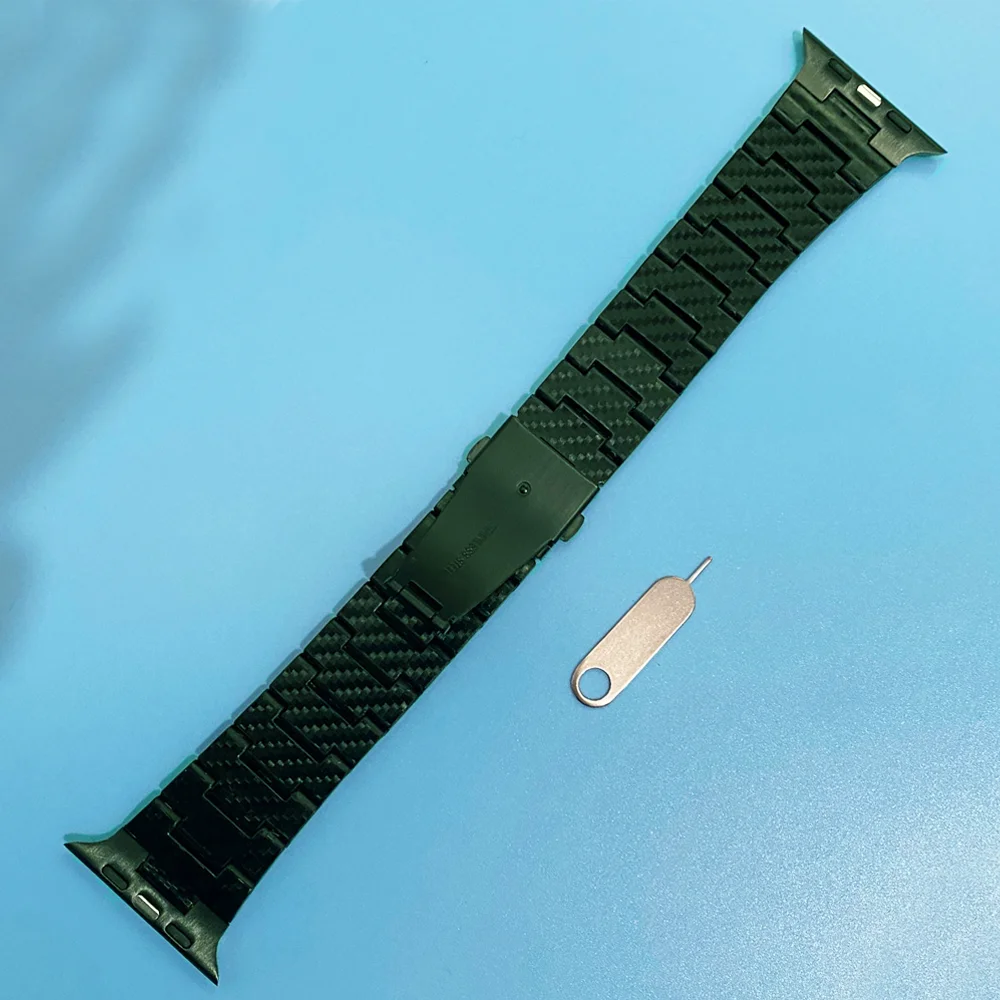 

Ремешок из углеродного волокна для Apple Watch Band 45 мм 44 мм 42 мм 41 мм 40 мм 38 мм, звеньевой браслет из нержавеющей стали для iWatch Series 3 4 5 6 SE 7