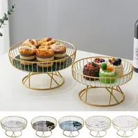 Modern Single Tier Metal Iron Wire Fruit Basket Stylish Sturdy Round Fruit-Bowl Large Capacity Fruit Tray Bread 1