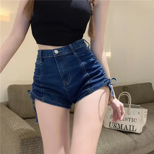 winter dresses for women KUSAHIKI Fashion Sexy High Waist Woman Demin Shorts 2022 Spring Summer New Bottoms Korean Draw String Jeans Wide Leg Short Femme khaki shorts Shorts