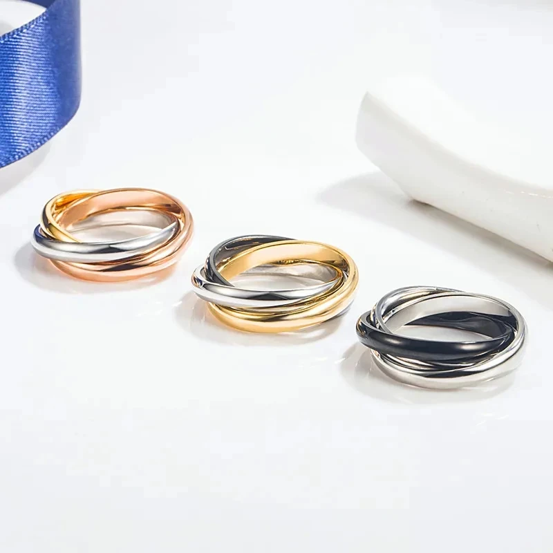 

100% S925 Sterling Silver Color Separation Trinity Ring Personality simple fashion brand party high-end jewelry