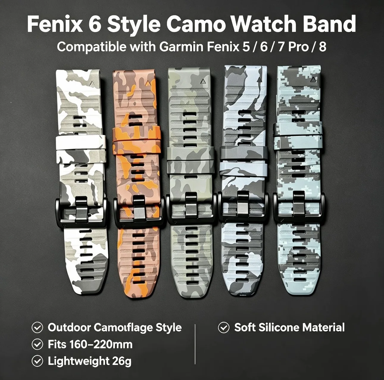 Camo Silicone Outdoor Watch Band - Enhanced Replacement Strap