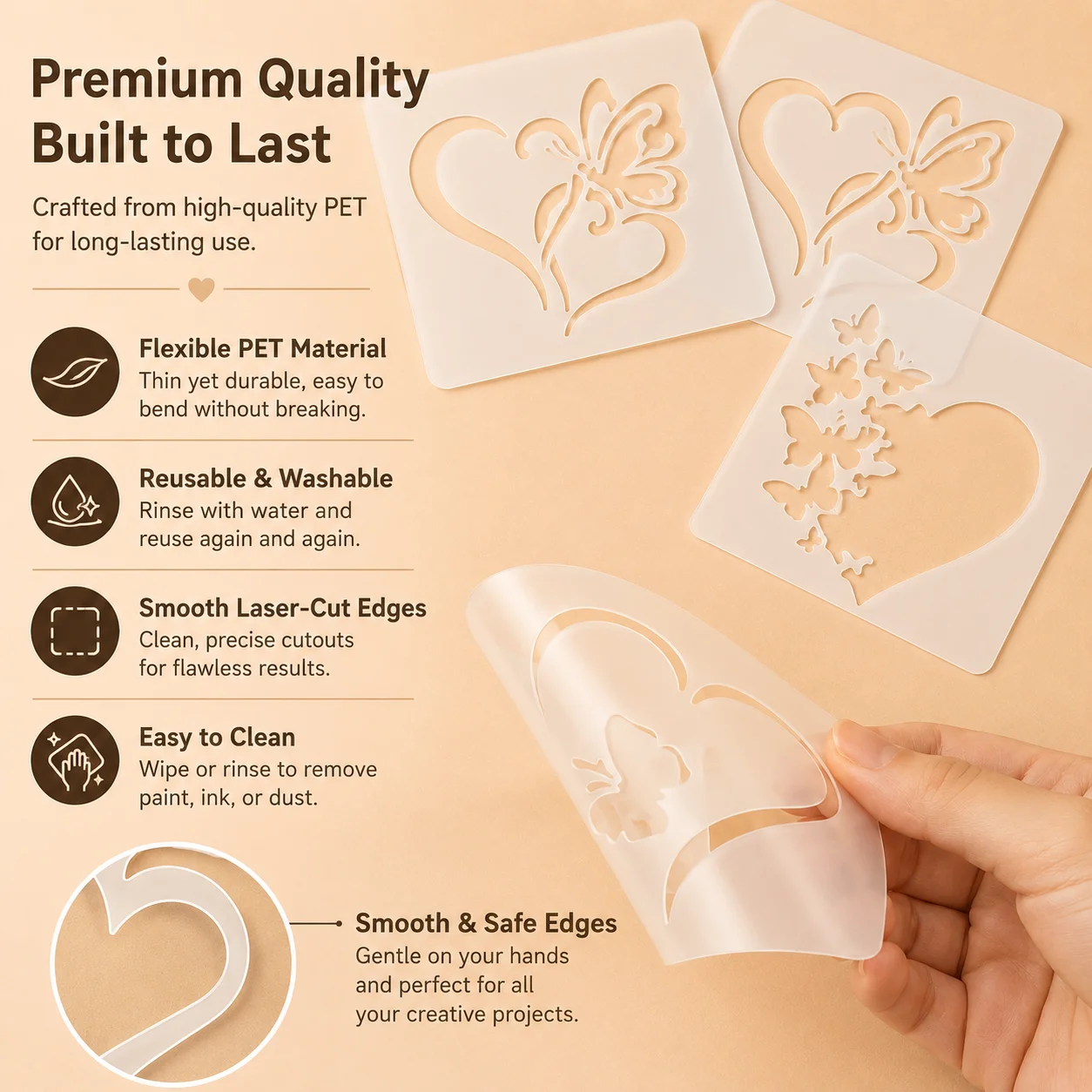 9Pcs 4x4in 하트 나비 스텐실 재사용 가능한 PET 스텐실 그림 그리기 DIY 러브 카드 공예 템플릿 벽 나무 직물 장식