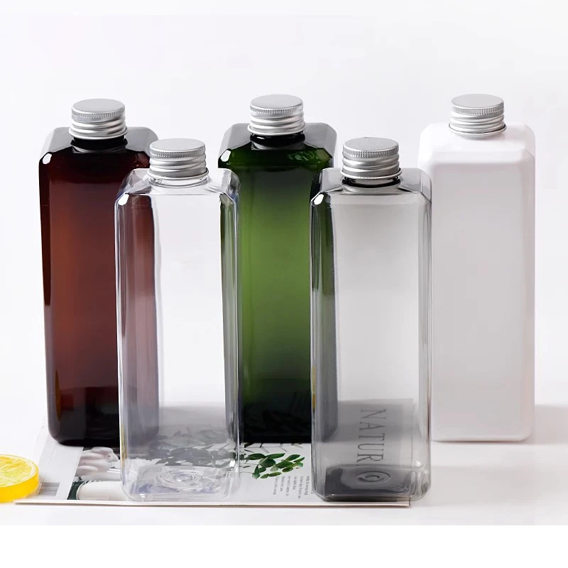 

12pcs 500ml Empty Square Plastic Bottle With Aluminum Screw Cap For Shower Gel Shampoo Liquid Soap Cosmetic Packaging Perfume