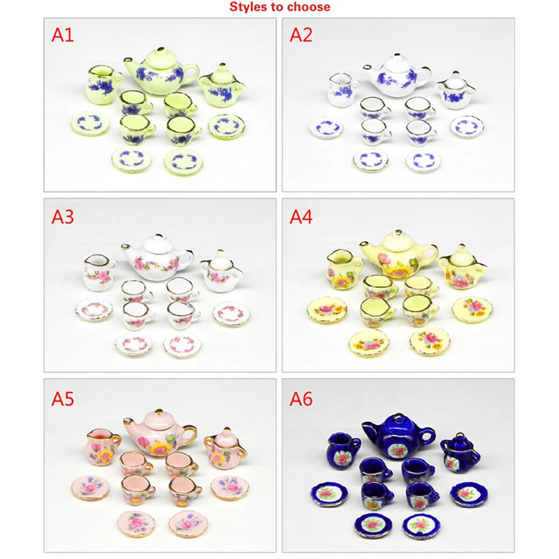 1:12 Dollhouse Miniature Tableware Porcelain Ceramic Tea Cup Set 9/11/15/17Pcs/set For Doll House Kitchen Furniture Toys