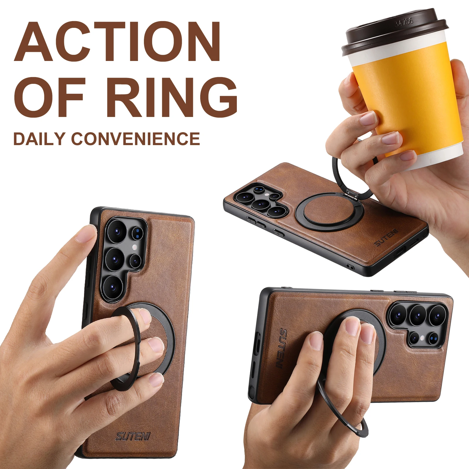 Luxury Classic Business Oil Wax Texture Faux Leather Phone Case with Magnetic Stand Cover