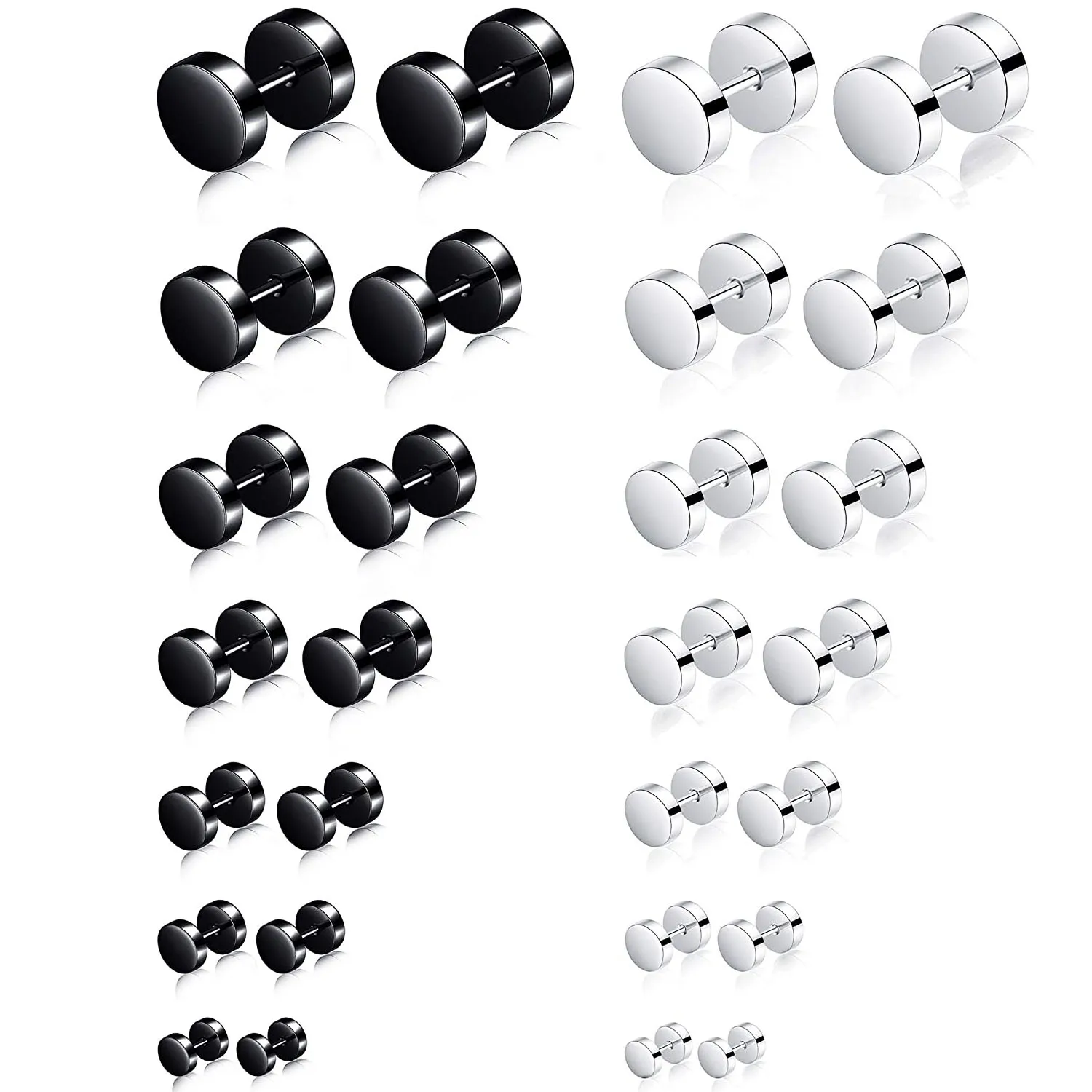Tornito 14 Pairs Stainless Steel Ball Stud Earrings Barbell Cartilage Tragus Helix Ear Piercing For Men Women 2-8mm Silver Black 