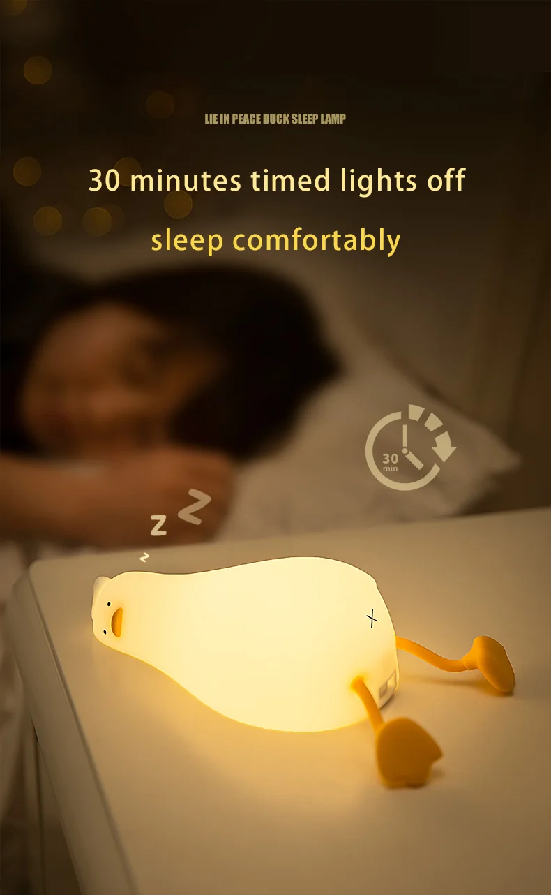 Duck Rechargeable Led Night Light Pat Silicone Lamp Bedside Cartoon Cute Nightlights For Home Room Decor