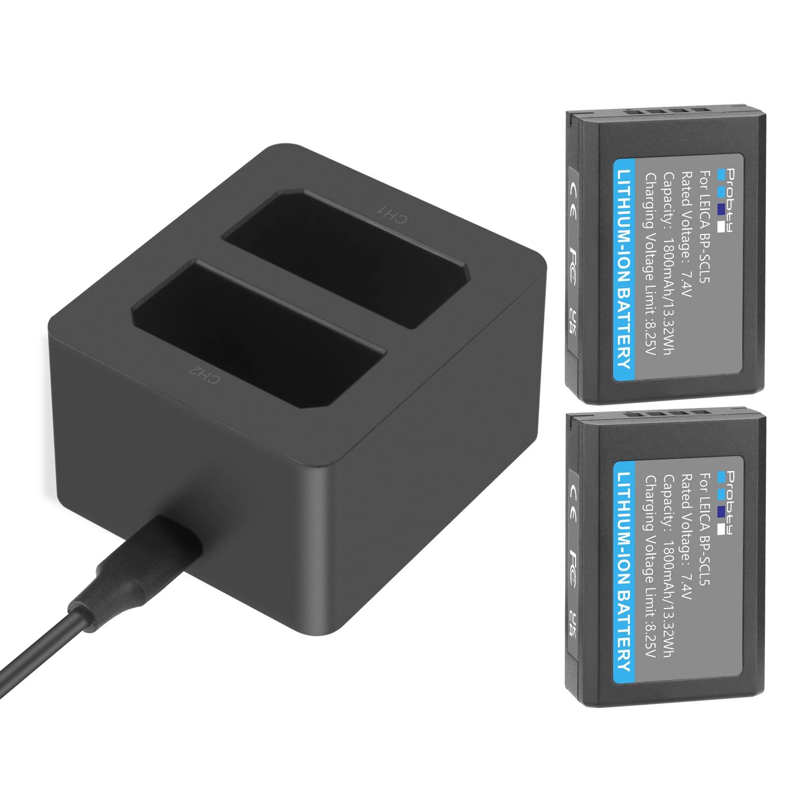 1800mAh BP-SCL5 バッテリー + LED デュアルスロット充電器ライカ M10