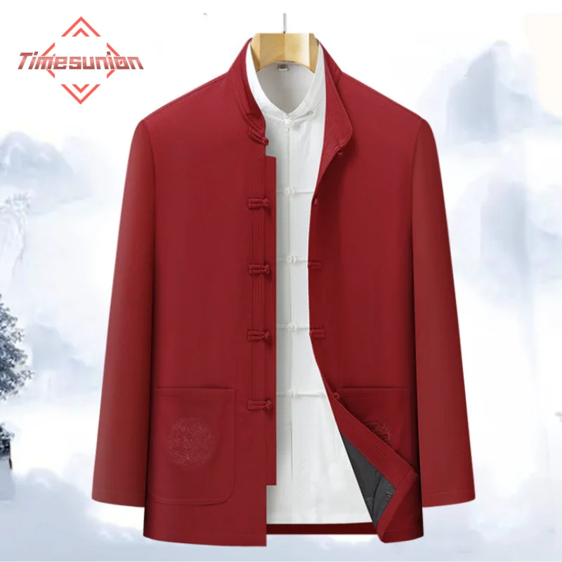 ChineseStyleTangCoatDiscBuckleEmbroiderySpringandAutumnMens