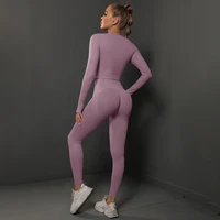 Seamless Yoga Set Crop Top High Waist Leggings Suits Women High Quality Workout Fitness Sportswear Two Piece Set For Women - Image 2