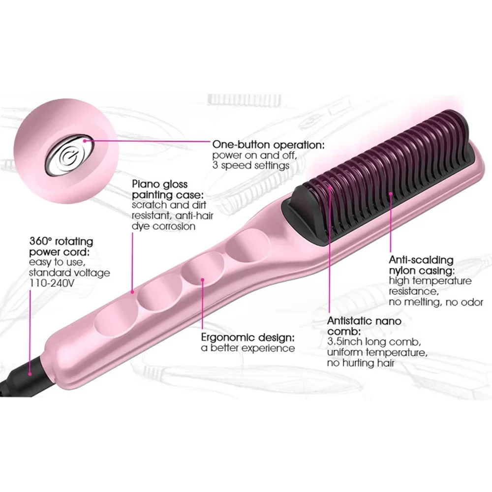 2 in 1 Electric Hair Straightener Brush 30S Fast Heat Up Anti-scald Straight &Curler Dual-use Straightening Negative Iron 2