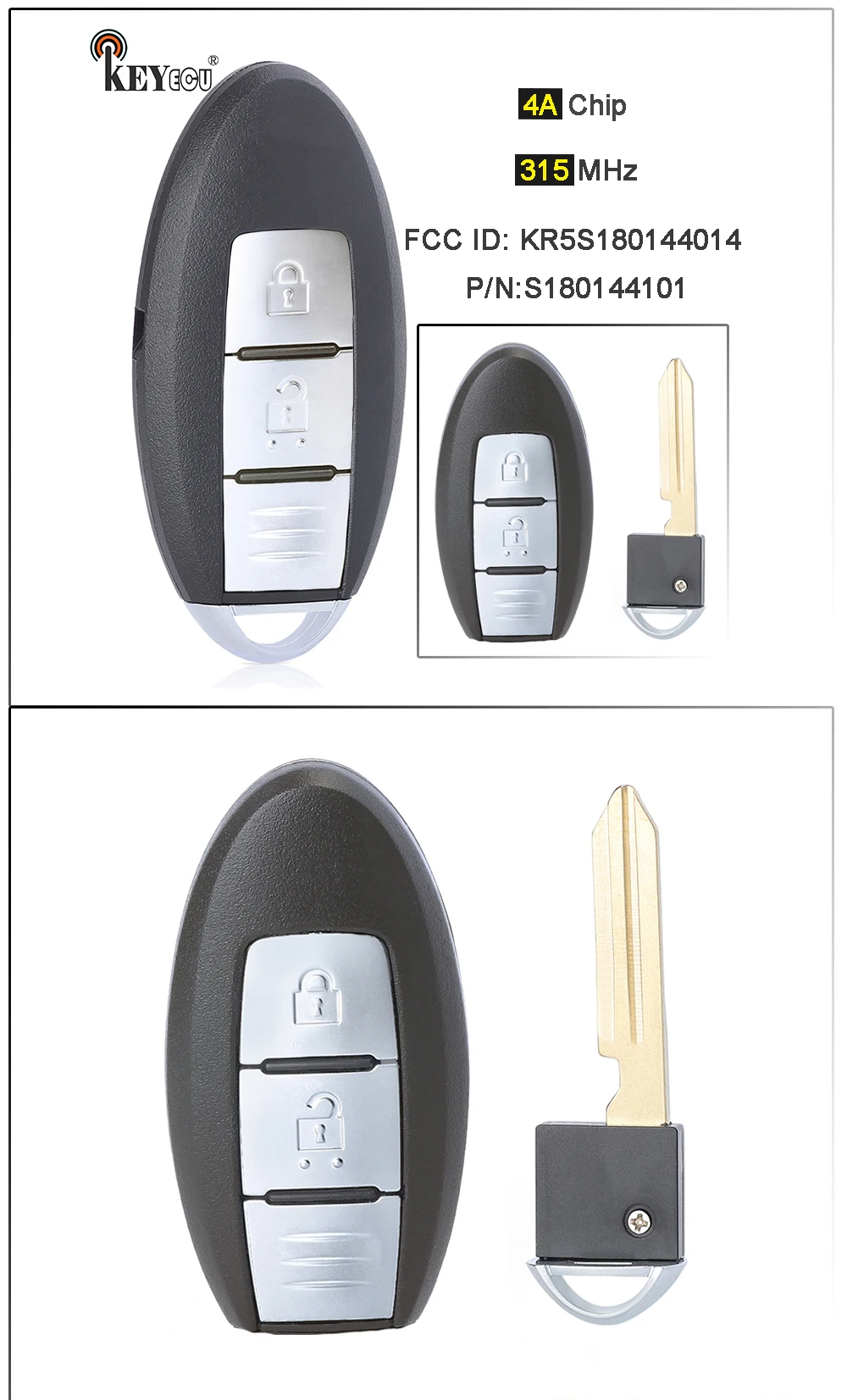 Keyforkess FSK 315MHz 4A Chip S180144101 Button Keyless-go smart Remote Key Fob 2 pulsante per Nissan Aatima x-trail - S35daa14391ed412db733c5740905be88W