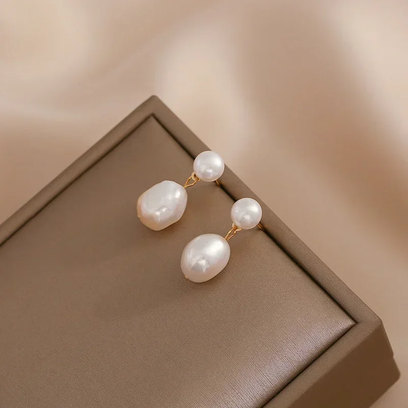Freshwater Pearl Drop Earrings Gold Metal For Women