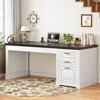 Office Desk, 55" Executive Computer Desk, 3 Drawers, Farmhouse Style, Power Outlet 3