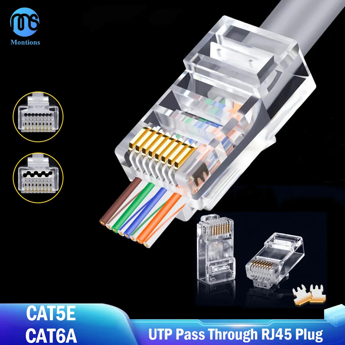 Rede Modular Unshielded Plug para Cabos Ethernet Conector Montions Rj45 Cat5e Cat6a Pass Through 8p8c