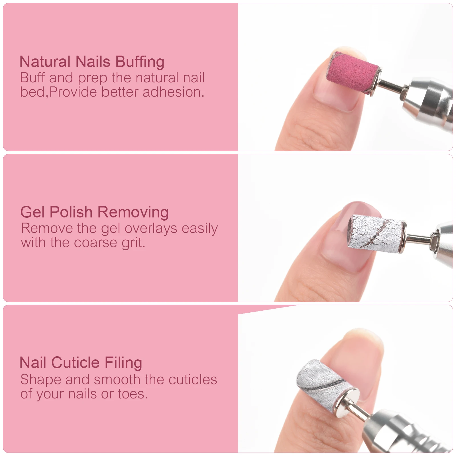 Fine Grit Nail Sanding Cap Bands Electric Manicure Machine Nail Drill Bits Pedicure Caps Gel Polish Remover Tool Nail Heads File 6