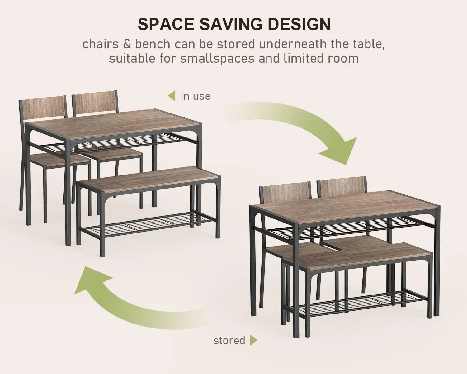 Gizoon Kitchen Table and 2 Chairs for 4 with Bench, 4 Piece Dining Table Set for Small Space, Apartment 4