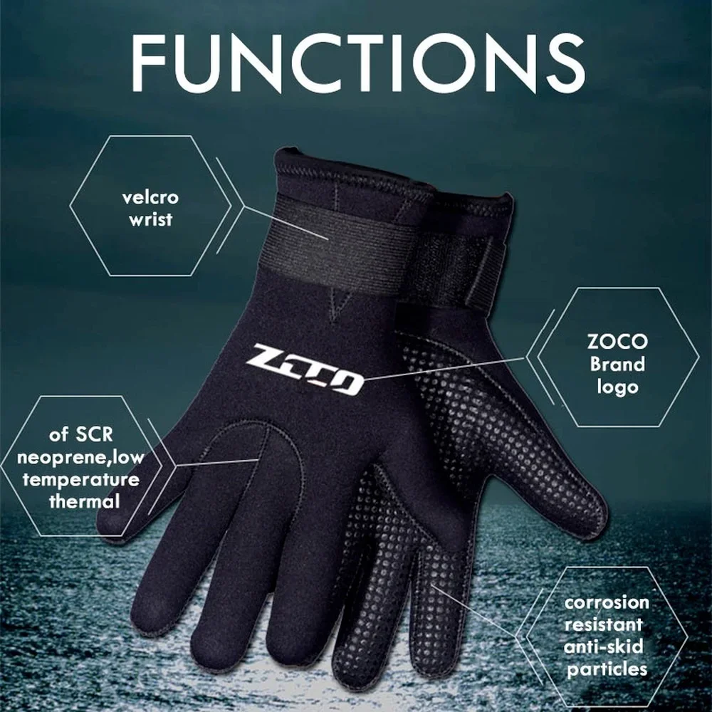 3mm Neoprene Diving Gloves Mens Womens Non-slip Swimming Gloves Black Warm Wetsuit Gloves for Kayak Surfing Snorkeling Hunting 2