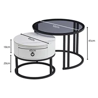 SHARPDO Tables Basses gigognes, Pierre Sinterisée & Verre trempé, Tiroir Simili Cuir Blanc, Lot de 2, Ø 60/45 cm, Design Moderne pour Salon, Ronde 5