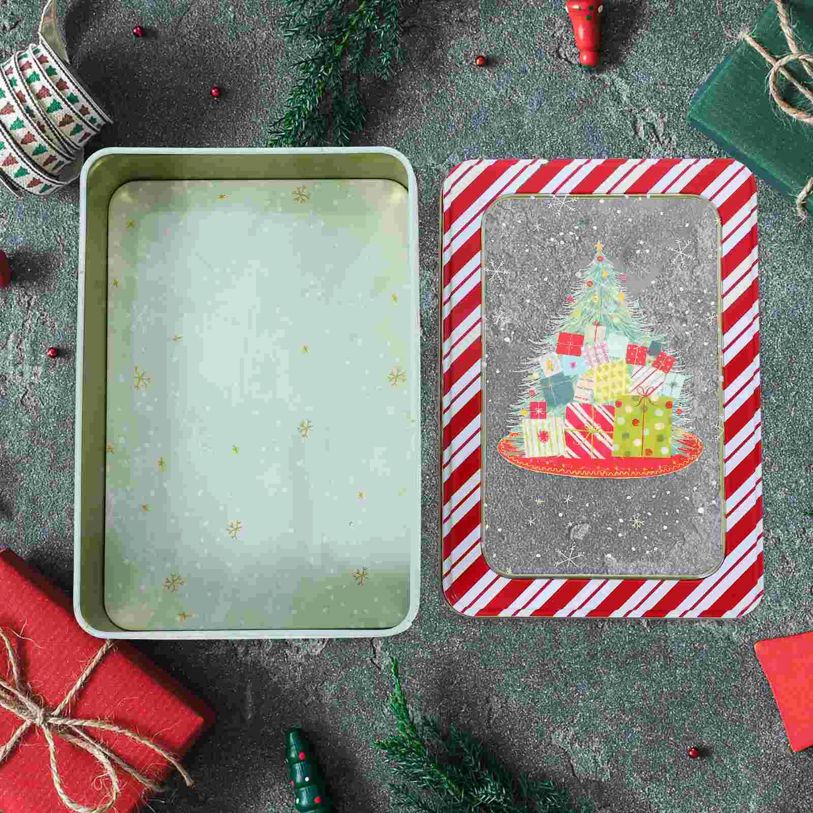 

Square Transparent Windowed Christmas Themed Tinplate Storage Box Gift Baking Cookie Candy Packaging Tins With Lids Boxes