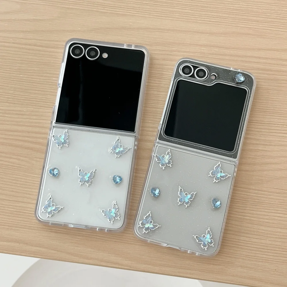 Cute Blue Butterfly Love Pattern Transparent Shockproof Case, Clear PC Cover