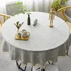 Solid Embroidery Lattice Tablecloth Cotton Linen Dust-Proof Checkered Table Cover For Kitchen Dinning Tabletop Decoration 3