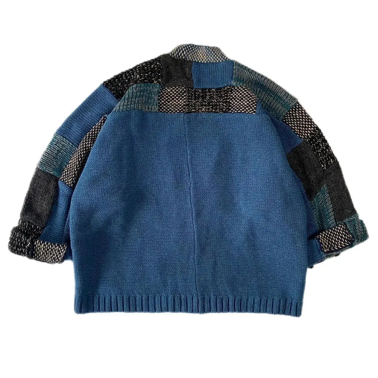 Annual Jia Brand Non Kapital Vintage Splice Knitwear Ancient Loose Sweater Plaid Wool Cardigan Taoist Robe Thickened Japan Style