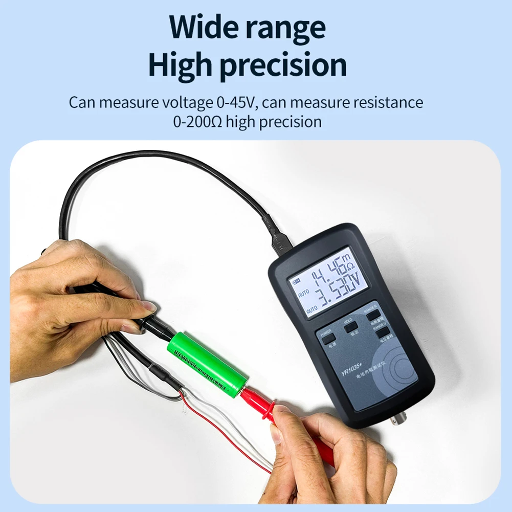 YR1035+ 4-Wire Digital Lithium Battery Internal Resistance Tester 100V Battery Internal Ohm Meter for Ni-MH Ni-CD Li-ion Battery 4