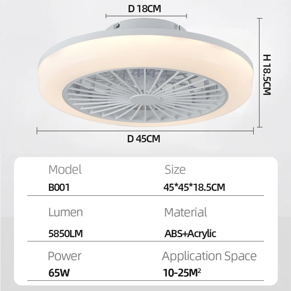 Modern Ceiling Fan with Light Low Profile Ceiling lamps for Bedroom Kitchen Room LED chandelier fan Dimmable Electric fan