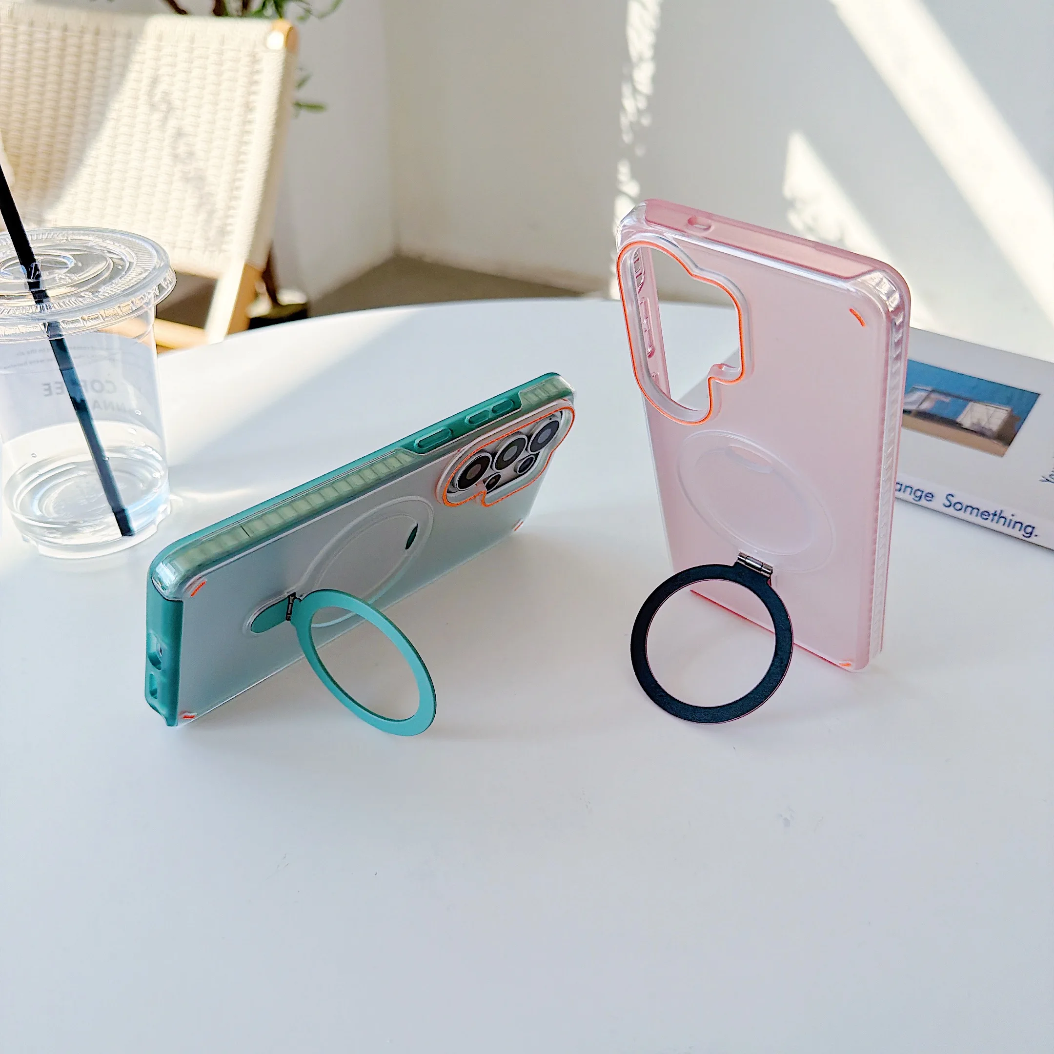 Magnetic Metal Ring Bracket Matte Case - Luxury 2-in-1 Shockproof Bumper Cover