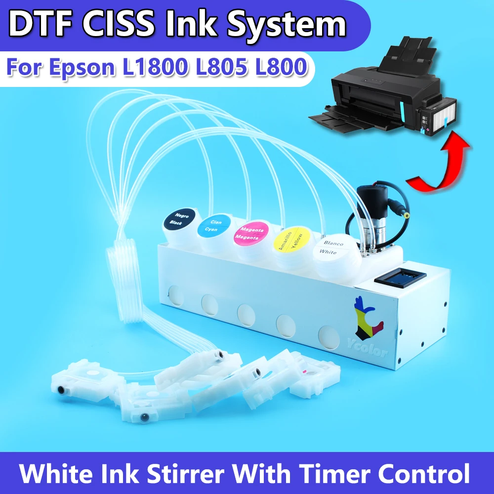 L1800 L800 L805 DTF 연속 잉크 공급 시스템 변환 키트 CISS 화이트 잉크 탱크 (교반기 타이머 제어 포함) 250ML 6색