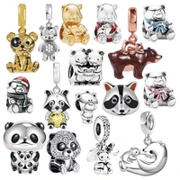 Steampunk Bear Pendant Sparkling Cute Panda Charm Bead Fit Original 925 Sterling Silver Bracelet DIY Jewelry Fashion Gift 1